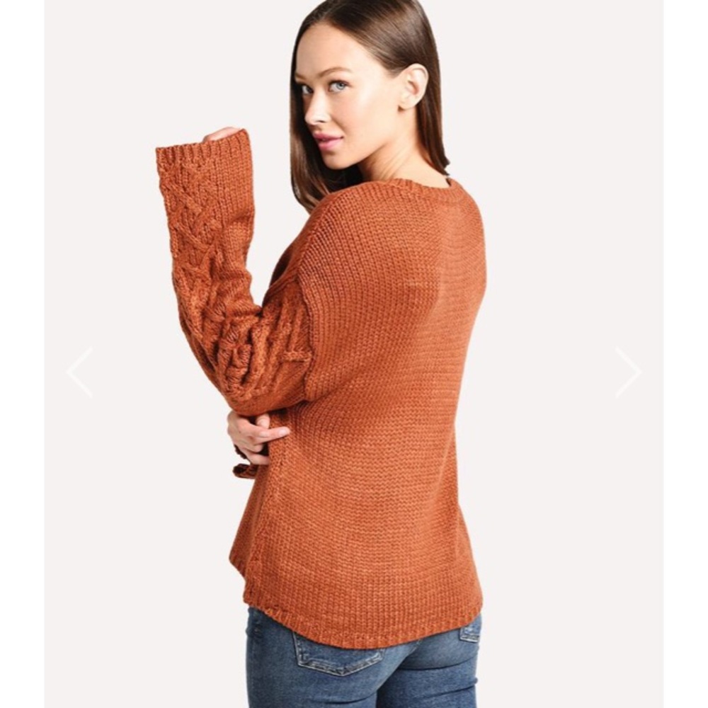 NWT BB DAKOTA Retro Active Cable Knit Sweater Rust - Picture 4 of 15